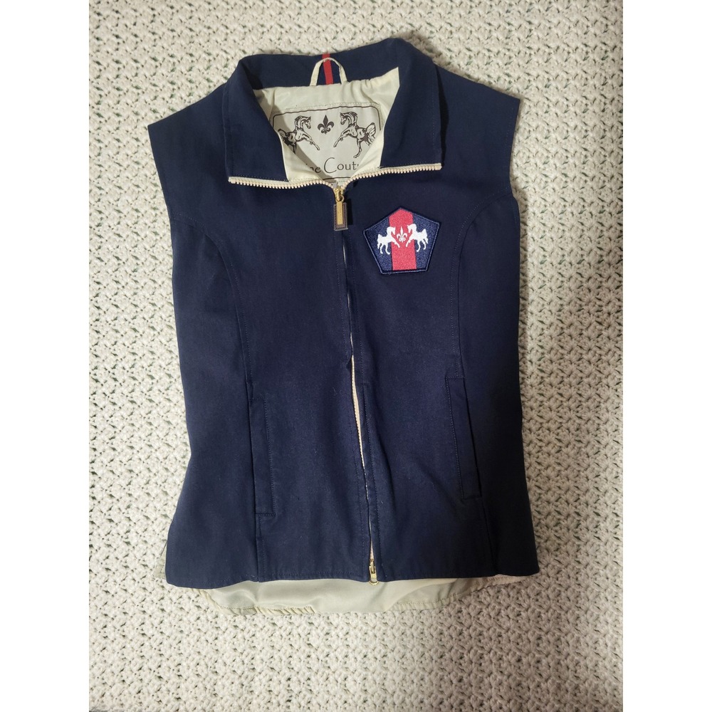 Equine Couture Womens Navy Blue Equestrian Horse Crest Full Zip Vest Small